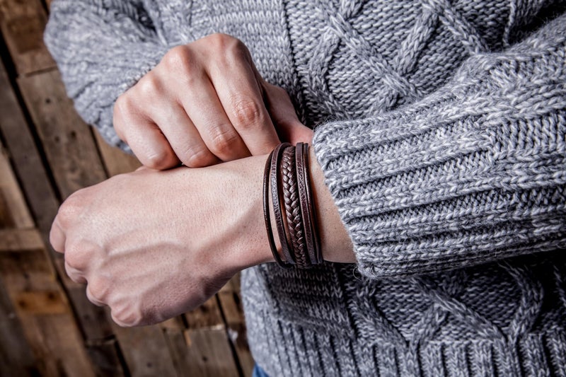 SERASAR 25cm Brown Bracelets Gifts Pure Braided Cowhide Leather Flexible Multi Layer Cord Wrap Box Men Boy Male Bracelet Band Bracelets. - Image 5